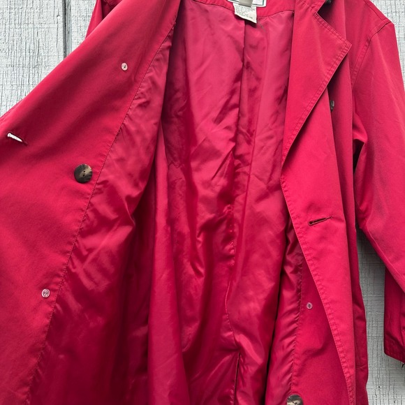 L.L. Bean Red Hooded Double Breasted Belted Trench Coat Vented Lightweight Sz MP - Picture 13 of 16